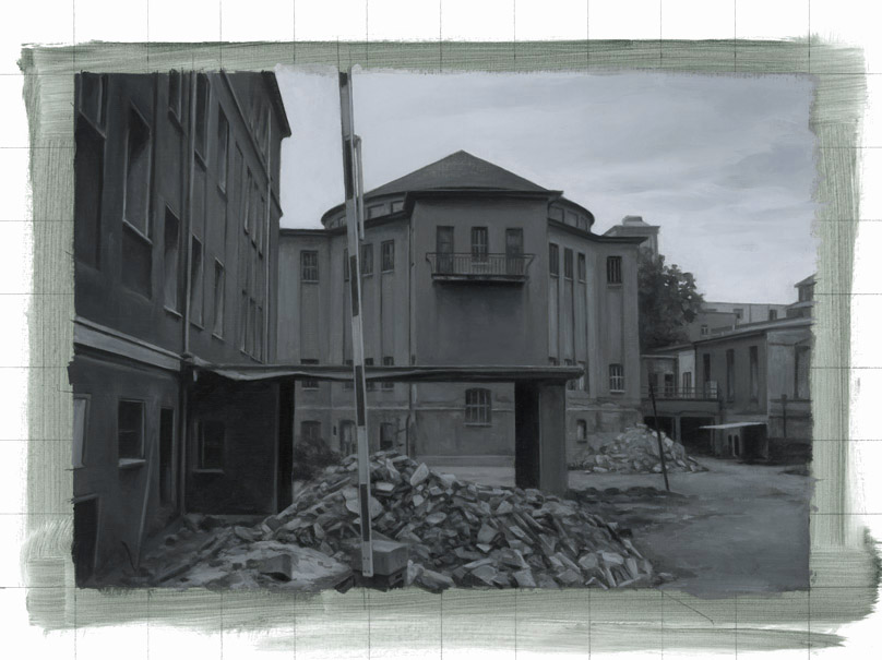 Cruciform Building with Raised Barrier and Rubble