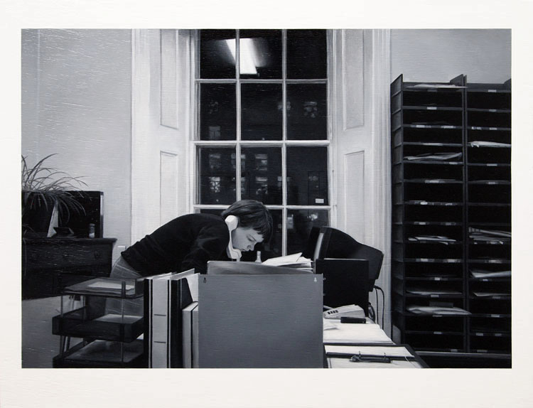 Office At Night, oil on panel, 2012
